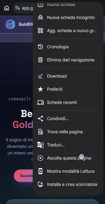 Voce Installa e crea scorciatoia nel menu di Chrome