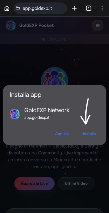 Popup Installa app di Chrome