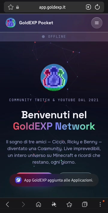 Conferma App GoldEXP aggiunta alle Applicazioni