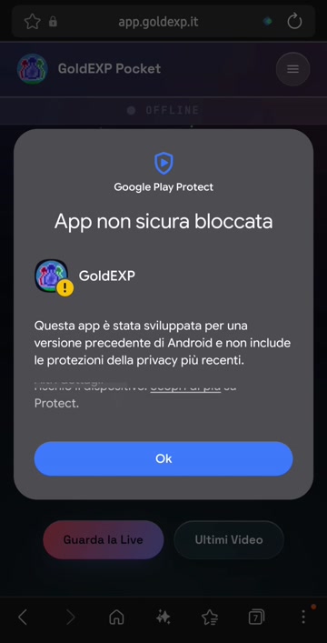 Avviso Google Play Protect durante l'installazione